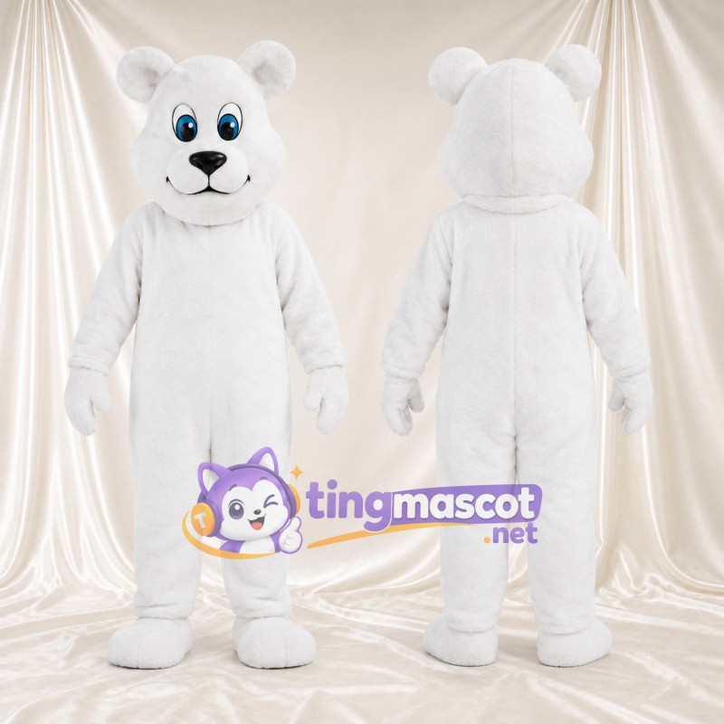 Maskottchenkostüm Eisbär – weiß – Lächelndes Gesicht; Augen (blau)