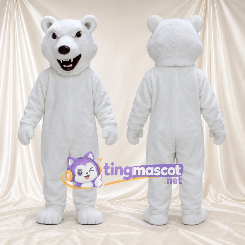 Costume de mascotte Ours polaire – blanc – Bouche ouverte; Crocs pointus