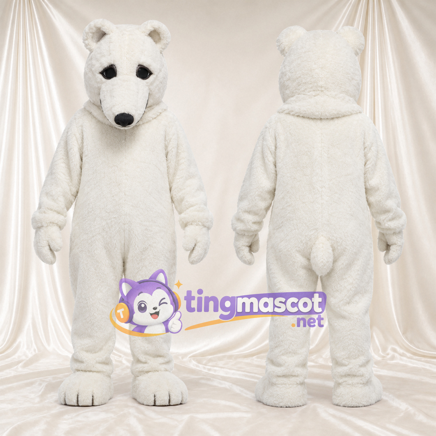 Maskottchenkostüm Eisbär – weiß – Lange Schnauze; Augenflecken Maskottchenkostüm Eisbär – weiß – Lange Schnauze; Augenflecken