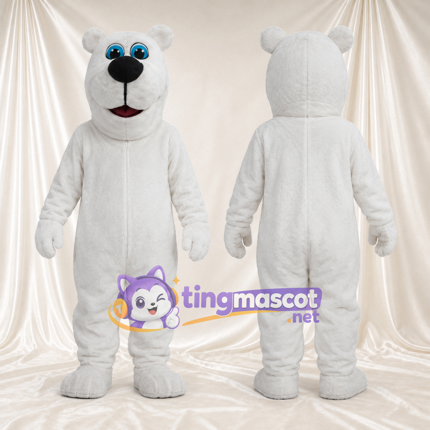 Maskottchenkostüm Eisbär – weiß – Augen (blau); Nase (schwarz) Maskottchenkostüm Eisbär – weiß – Augen (blau); Nase (schwarz)