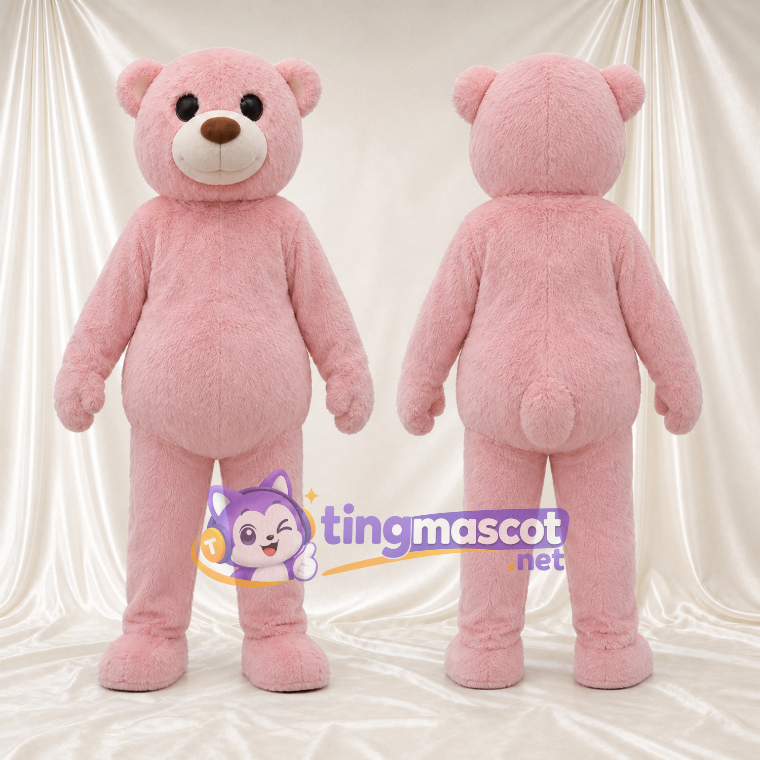 Maskottchenkostüm Bär – rosa – Runder Bauch; Schnauze (creme) Maskottchenkostüm Bär – rosa – Runder Bauch; Schnauze (creme)
