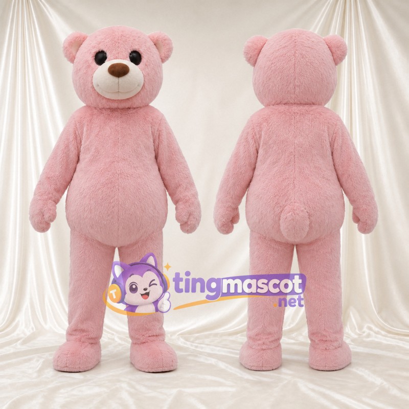 Maskottchenkostüm Bär – rosa – Runder Bauch; Schnauze (creme)