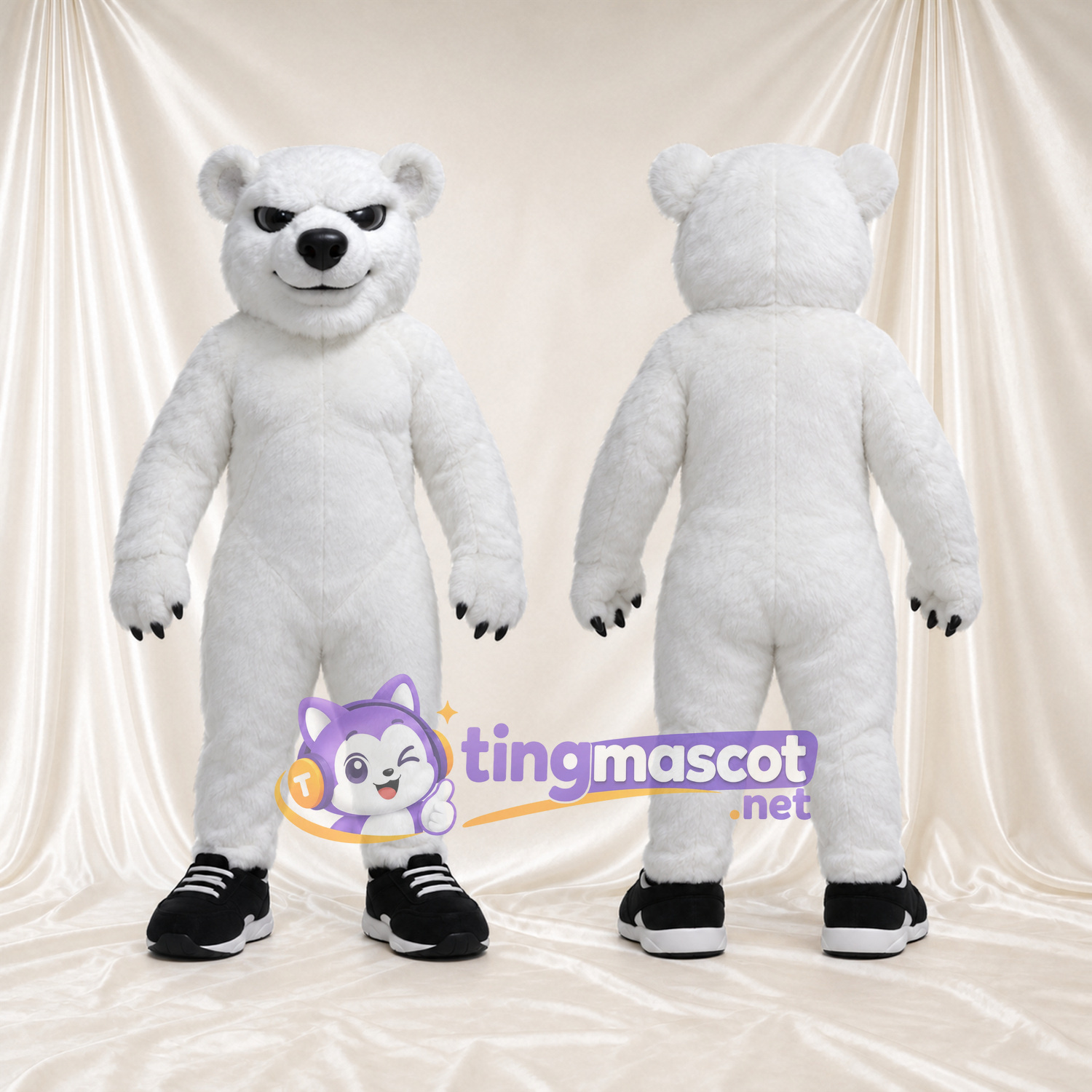 Costume de mascotte Ours polaire – blanc – Baskets (noir) Costume de mascotte Ours polaire – blanc – Baskets (noir)