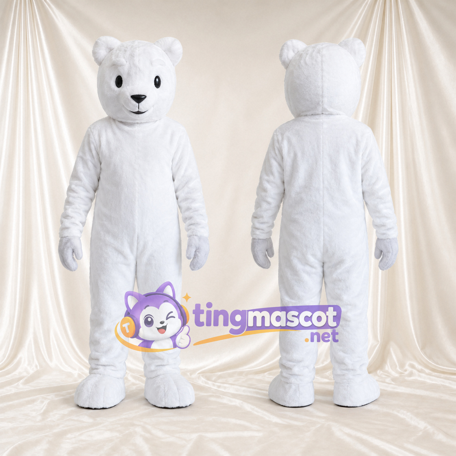 Maskottchenkostüm Eisbär – weiß – Lange Ohren; Schnauze Maskottchenkostüm Eisbär – weiß – Lange Ohren; Schnauze
