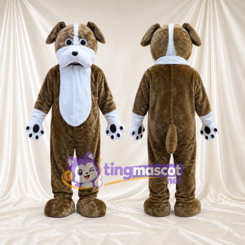 Costume de mascotte Chien – marron / blanc – Coussinets (noir); Yeux (bleu)