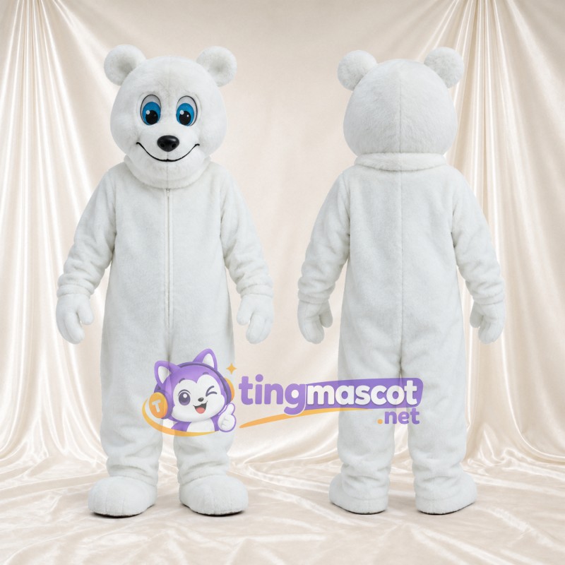 Maskottchenkostüm Eisbär – weiß – Lächelndes Gesicht; Augen (blau)