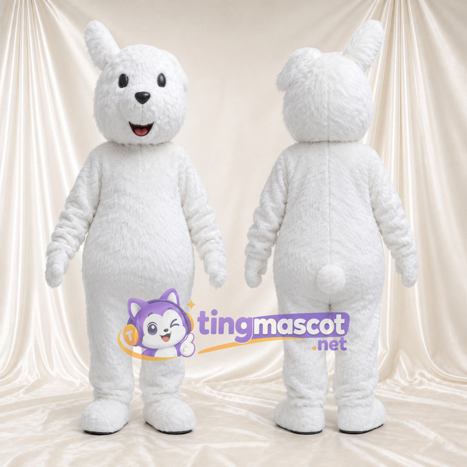 Costume de mascotte Lapin – blanc – Petites oreilles rondes; Tête Costume de mascotte Lapin – blanc – Petites oreilles rondes; Tête