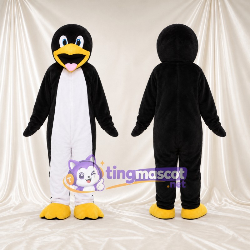 Costume de mascotte Pingouin – noir / blanc – Nœud papillon (rose)
