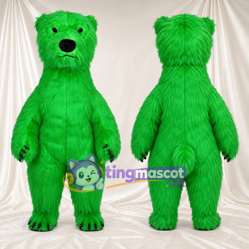 Maskottchenkostüm Bär – grün – Krallen (schwarz); Zottelfell