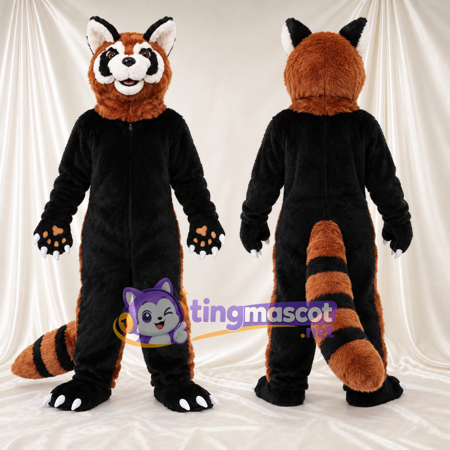 Orange and Black Red Panda Mascot Costume - White Claws and Yellow Paw Pads