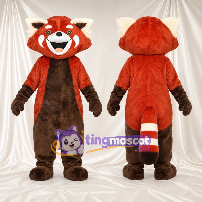 Costume de mascotte Panda roux – rouge / marron – Ventre (marron); Queue rayée (blanc)