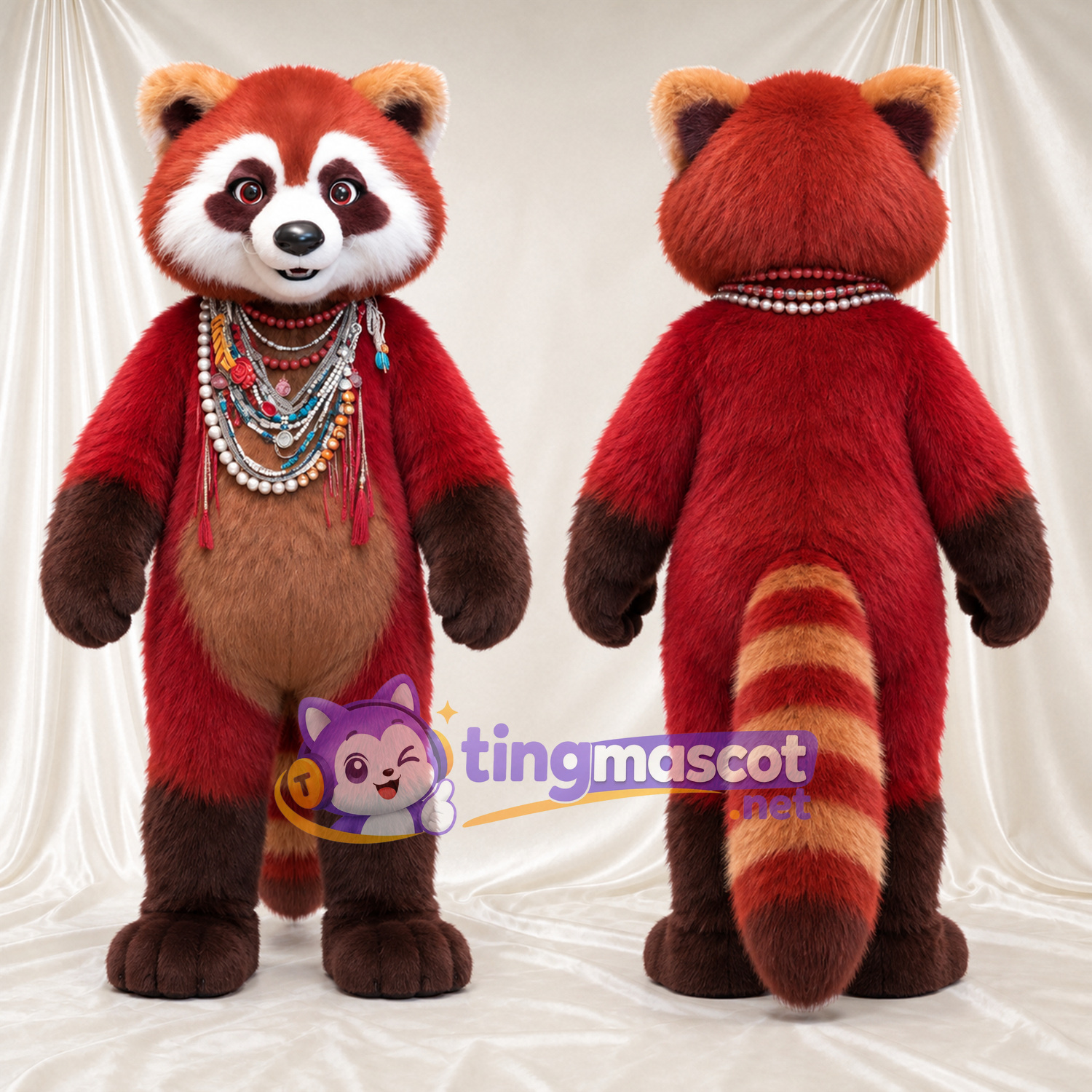 Costume de mascotte Panda roux – rouge / marron – Colliers Costume de mascotte Panda roux – rouge / marron – Colliers