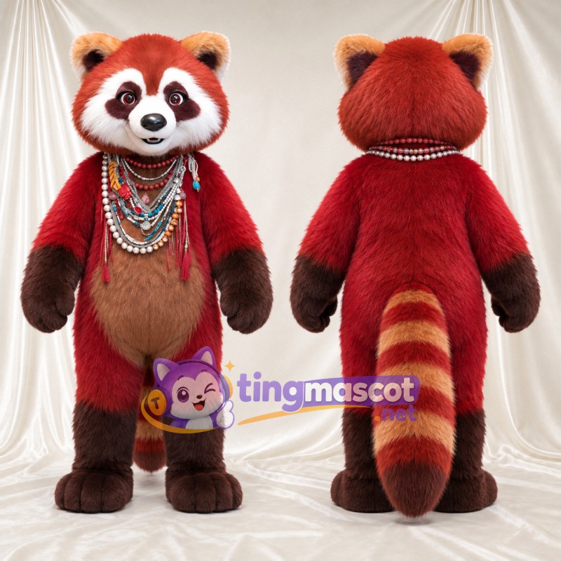 Costume de mascotte Panda roux – rouge / marron – Colliers