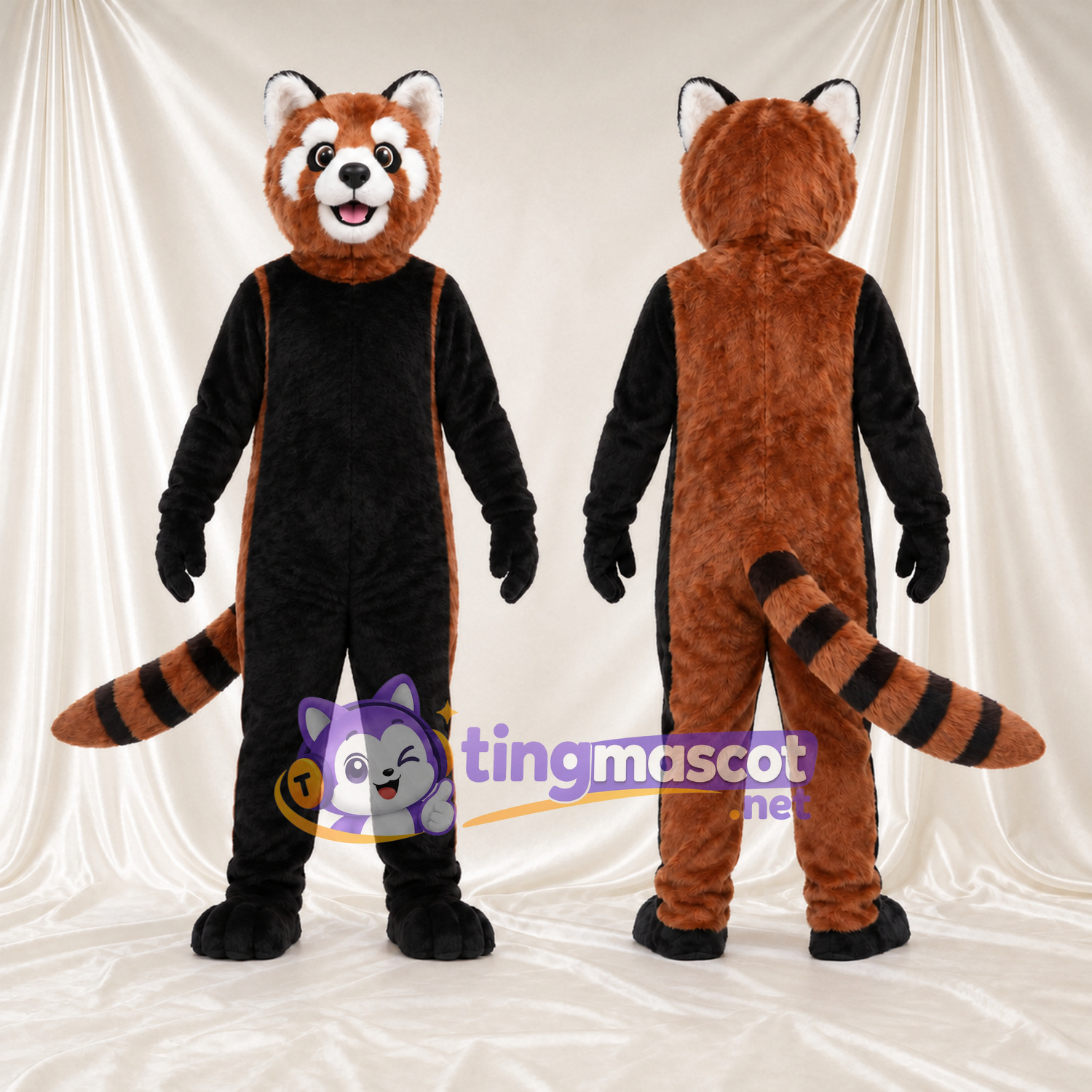 Brown and Black Red Panda Mascot Costume - Black Belly and Long Tail Brown and Black Red Panda Mascot Costume - Black Belly and Long Tail