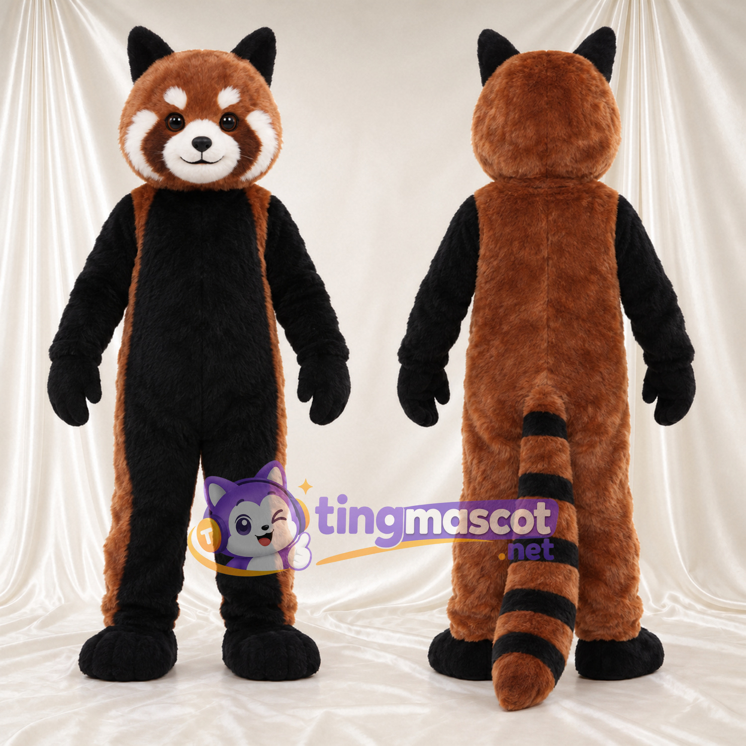 Brown and Black Red Panda Mascot Costume - Black Belly and White-Striped Tail Brown and Black Red Panda Mascot Costume - Black Belly and White-Striped Tail