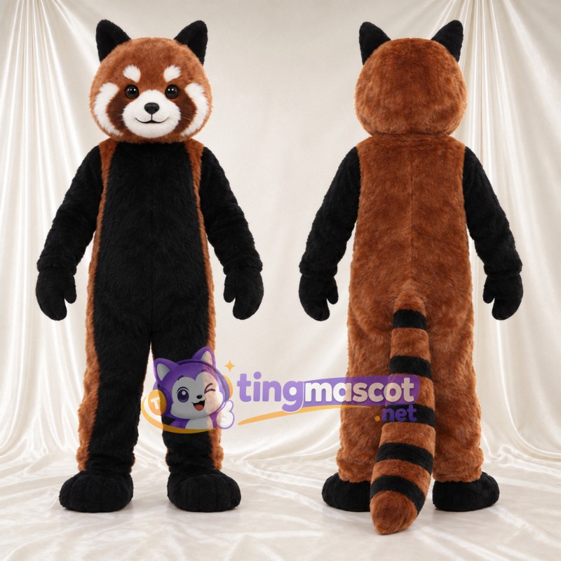 Brown and Black Red Panda Mascot Costume - Black Belly and White-Striped Tail