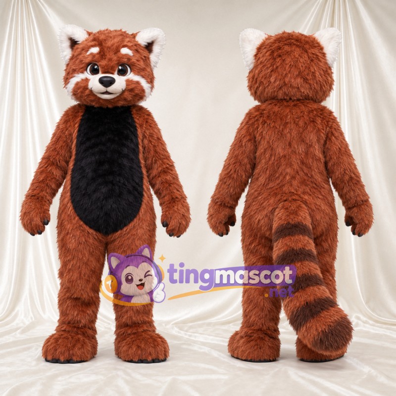 Brown and Black Red Panda Mascot Costume - Black Belly and Bushy Tail