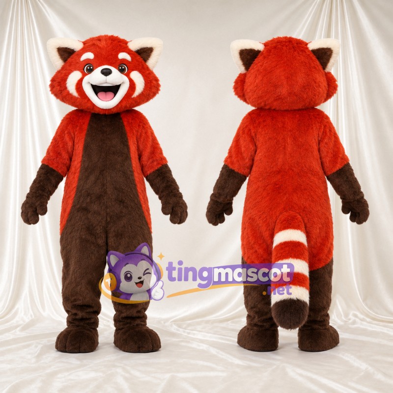 Costume de mascotte Panda roux – rouge / marron – Ventre (marron); Queue rayée (blanc)