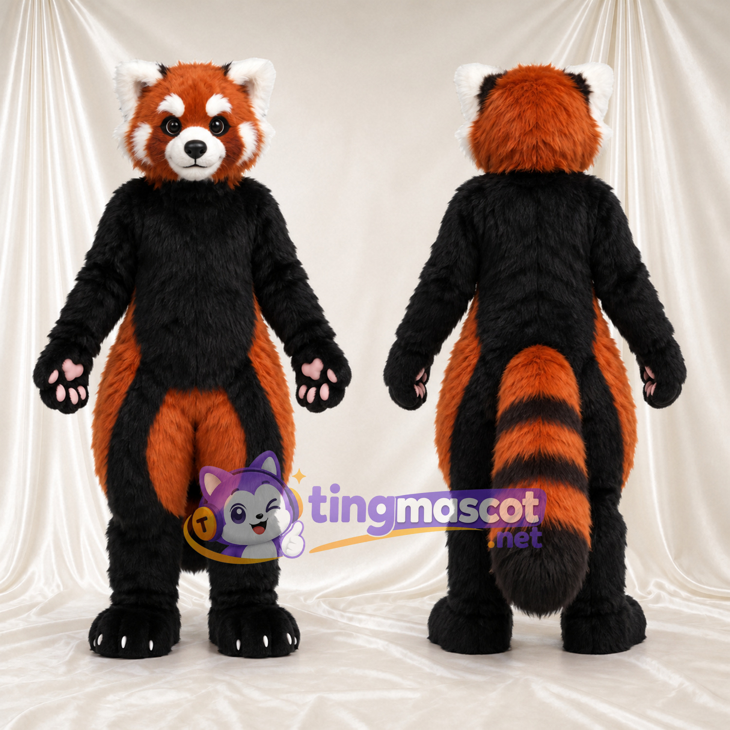 Orange and Black Red Panda Mascot Costume - Black Belly and Pink Paw Pads Orange and Black Red Panda Mascot Costume - Black Belly and Pink Paw Pads