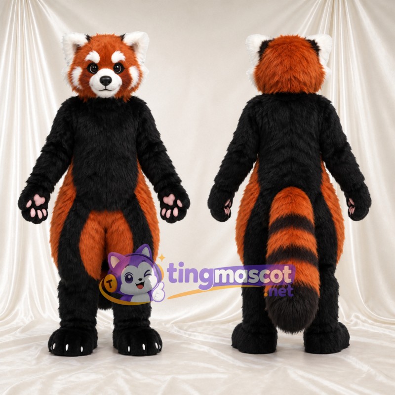 Orange and Black Red Panda Mascot Costume - Black Belly and Pink Paw Pads
