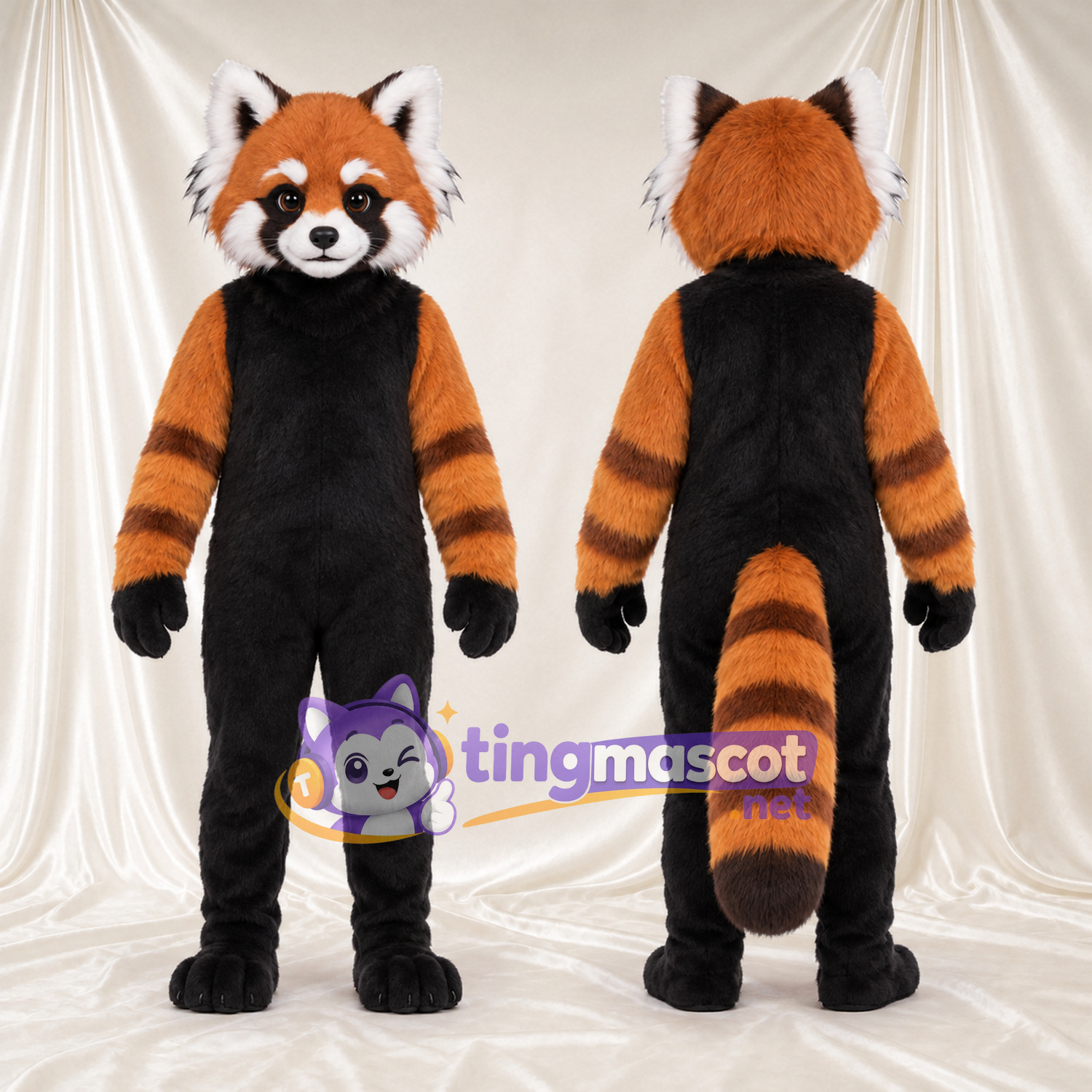 Brown and Black Red Panda Mascot Costume - Black Belly and Striped Arms and Legs Brown and Black Red Panda Mascot Costume - Black Belly and Striped Arms and Legs