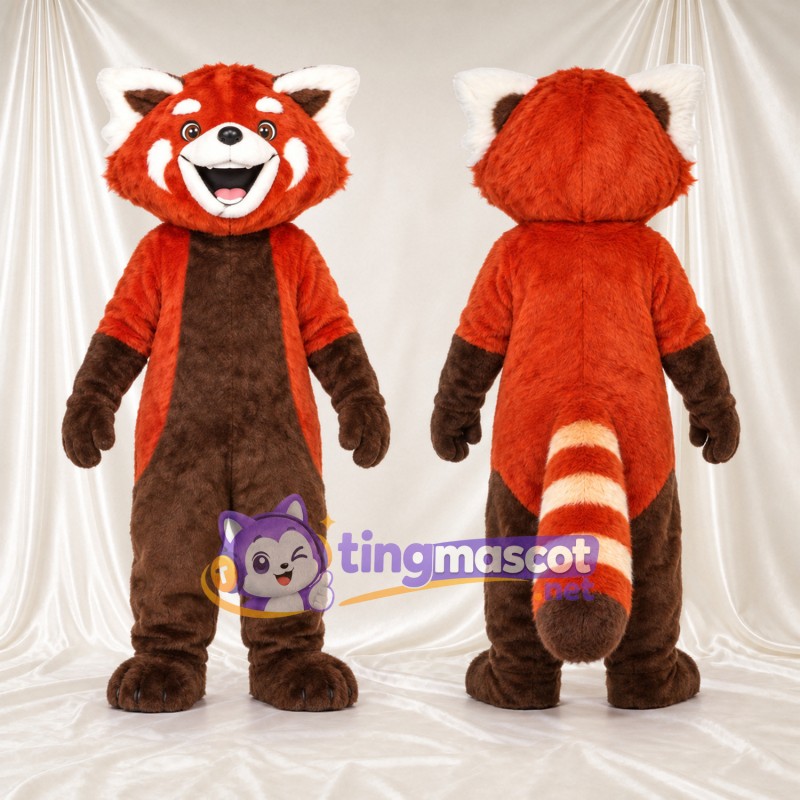 Costume de mascotte Panda roux – rouge / marron – Ventre (marron); Queue rayée (blanc)