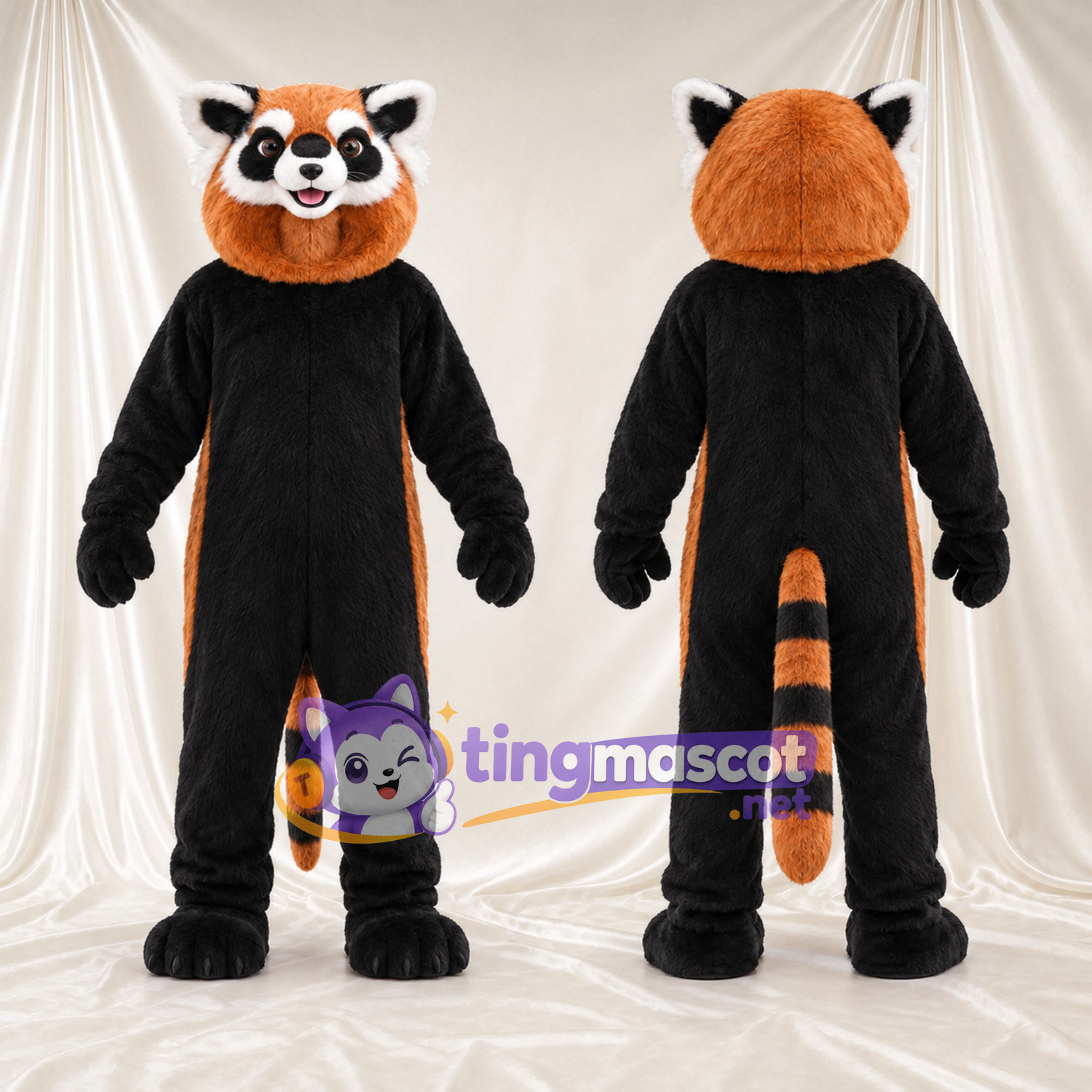Brown and Black Red Panda Mascot Costume - Black Belly and White-Striped Tail Brown and Black Red Panda Mascot Costume - Black Belly and White-Striped Tail