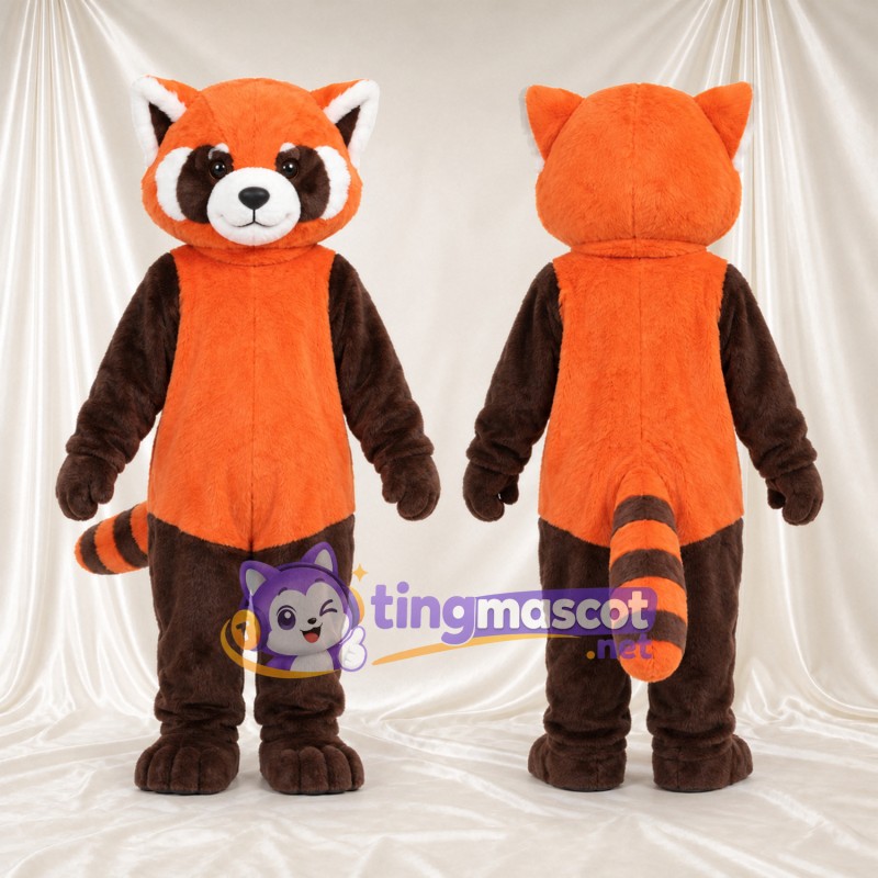 Orange and Black Red Panda Mascot Costume - Orange Belly and White-Striped Tail