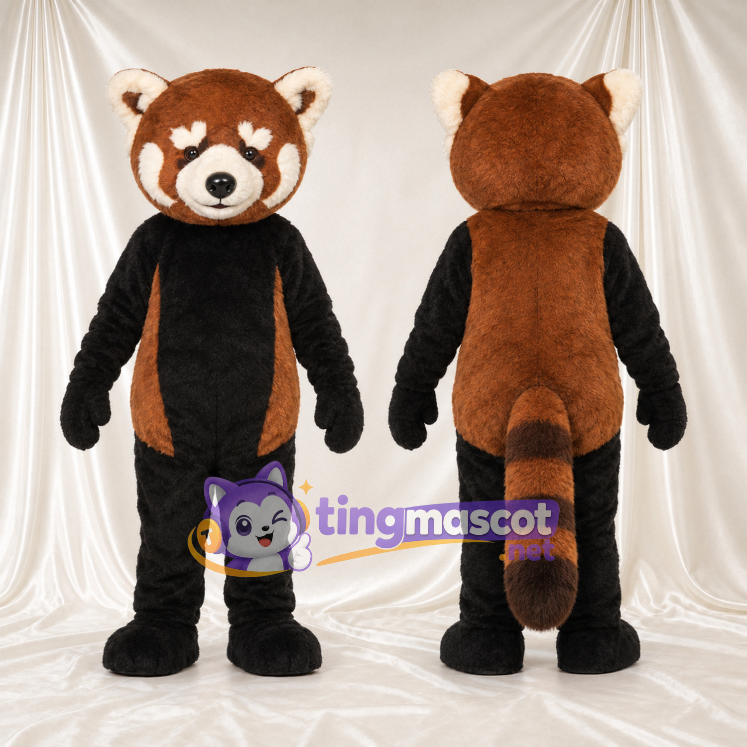 Brown and Black Red Panda Mascot Costume - Black Belly and Cream Inner Ears Brown and Black Red Panda Mascot Costume - Black Belly and Cream Inner Ears