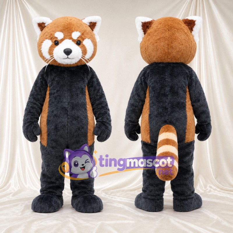 Brown and Black Red Panda Mascot Costume - Black Belly and White-Striped Tail