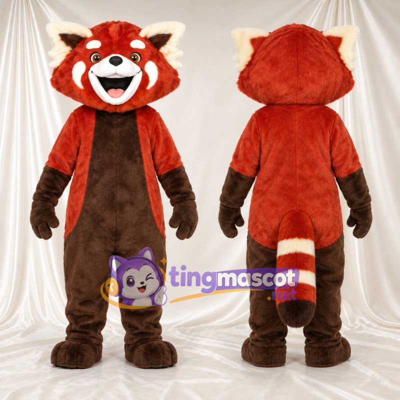 Costume de mascotte Panda roux – rouge / marron – Ventre (marron); Queue rayée (blanc)