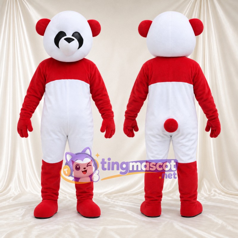 Costume de mascotte Panda – rouge / blanc – Ventre (blanc); Queue ronde
