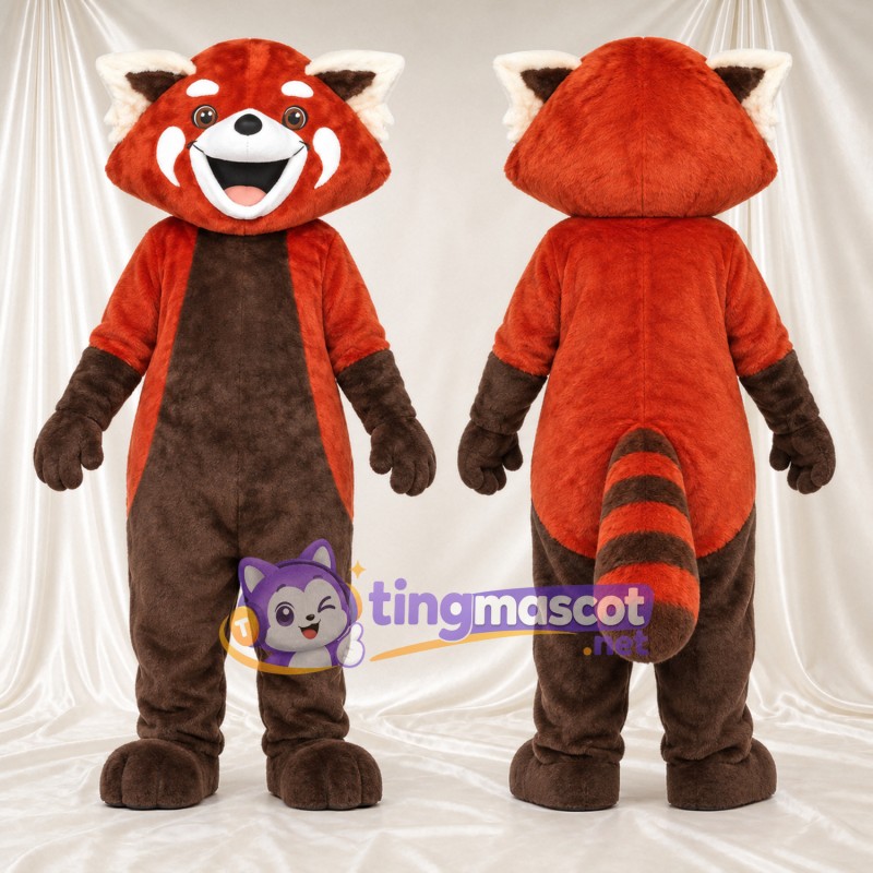 Costume de mascotte Panda roux – rouge / marron – Ventre (marron); Longue queue