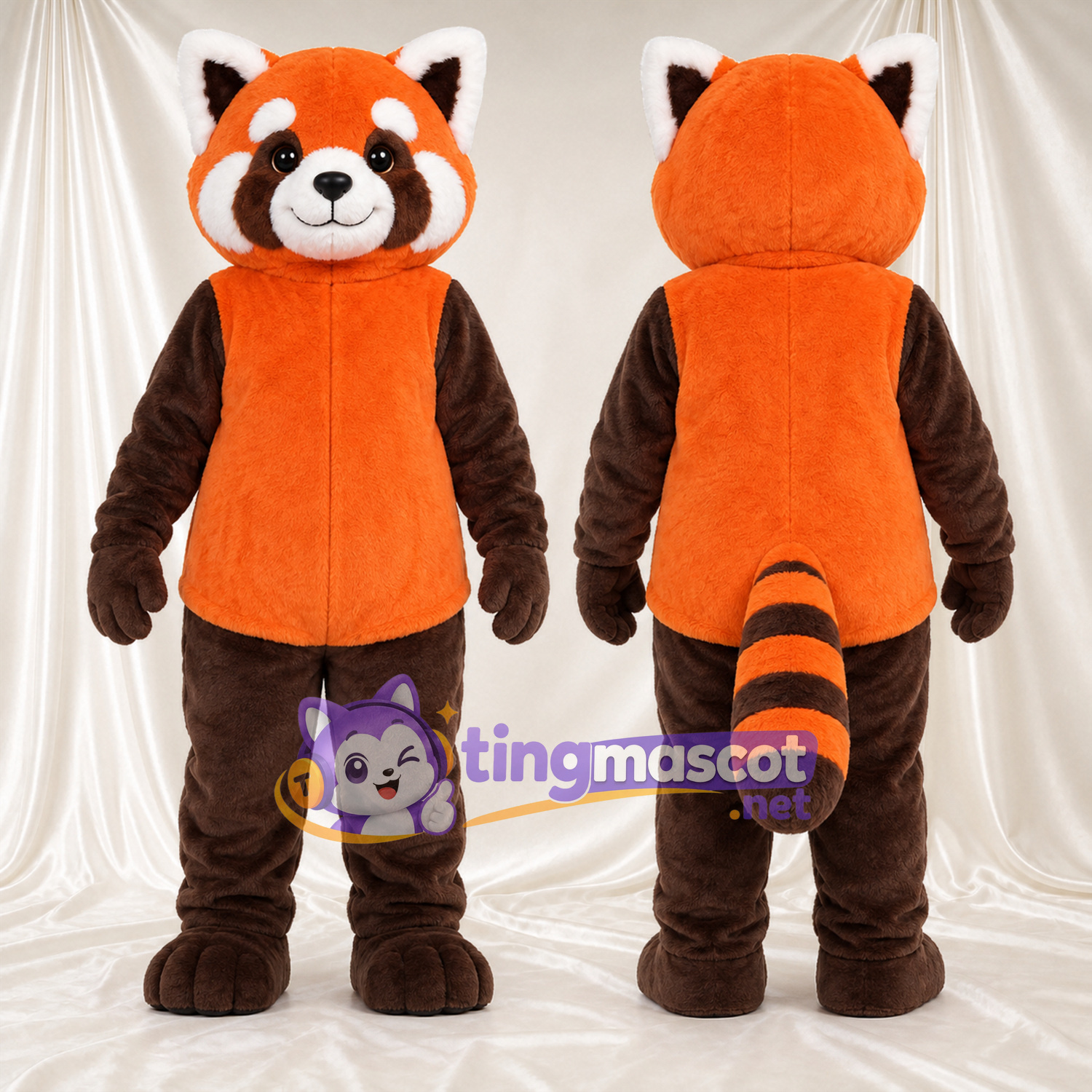 Orange and Black Red Panda Mascot Costume - Orange Belly and White-Striped Tail Orange and Black Red Panda Mascot Costume - Orange Belly and White-Striped Tail