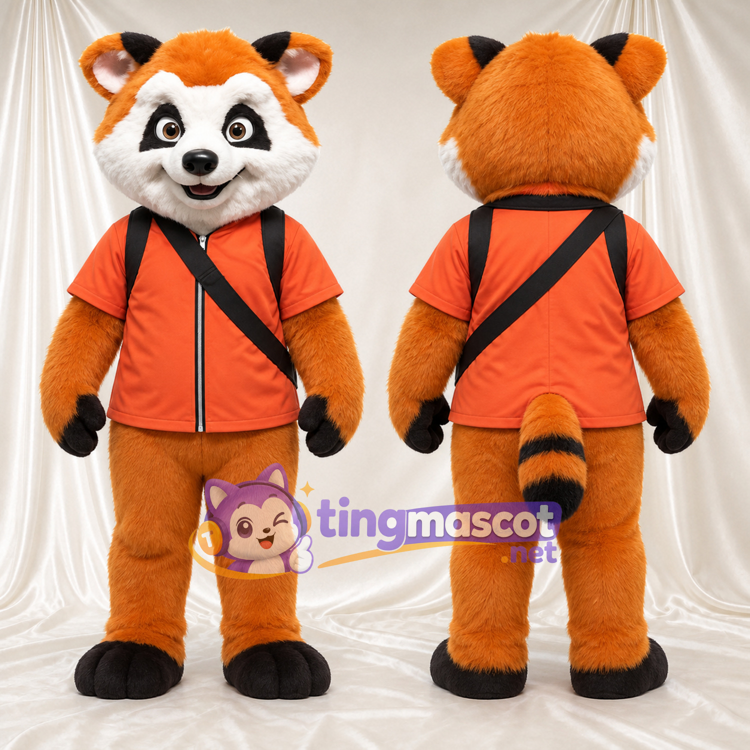 Orange and Black Red Panda Mascot Costume - Orange Shirt and Shoulder Bag
