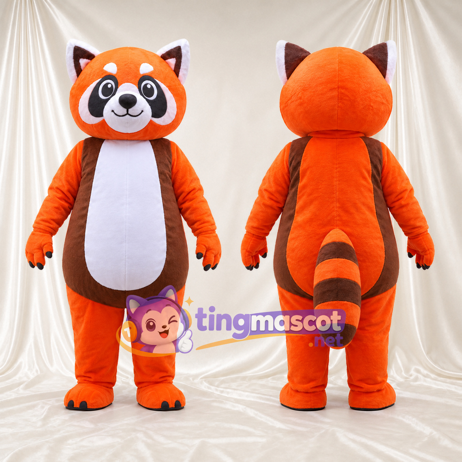 Maskottchenkostüm Roter Panda – orange / braun – Bauch (weiß); Gestreifter Schwanz (weiß) Maskottchenkostüm Roter Panda – orange / braun – Bauch (weiß); Gestreifter Schwanz (weiß)