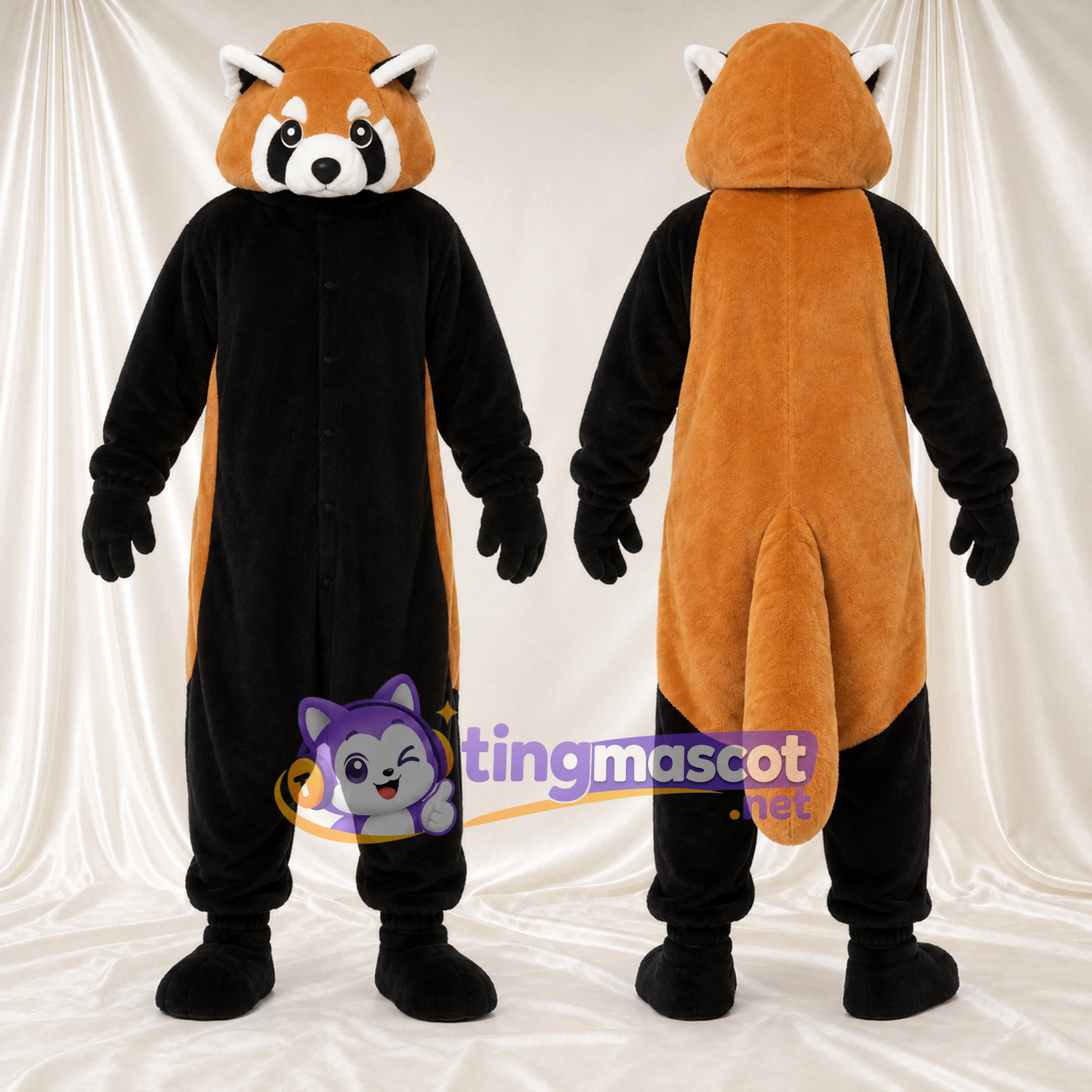 Maskottchenkostüm Roter Panda – orange / braun – Bauch (schwarz); Gestreifter Schwanz (weiß) Maskottchenkostüm Roter Panda – orange / braun – Bauch (schwarz); Gestreifter Schwanz (weiß)