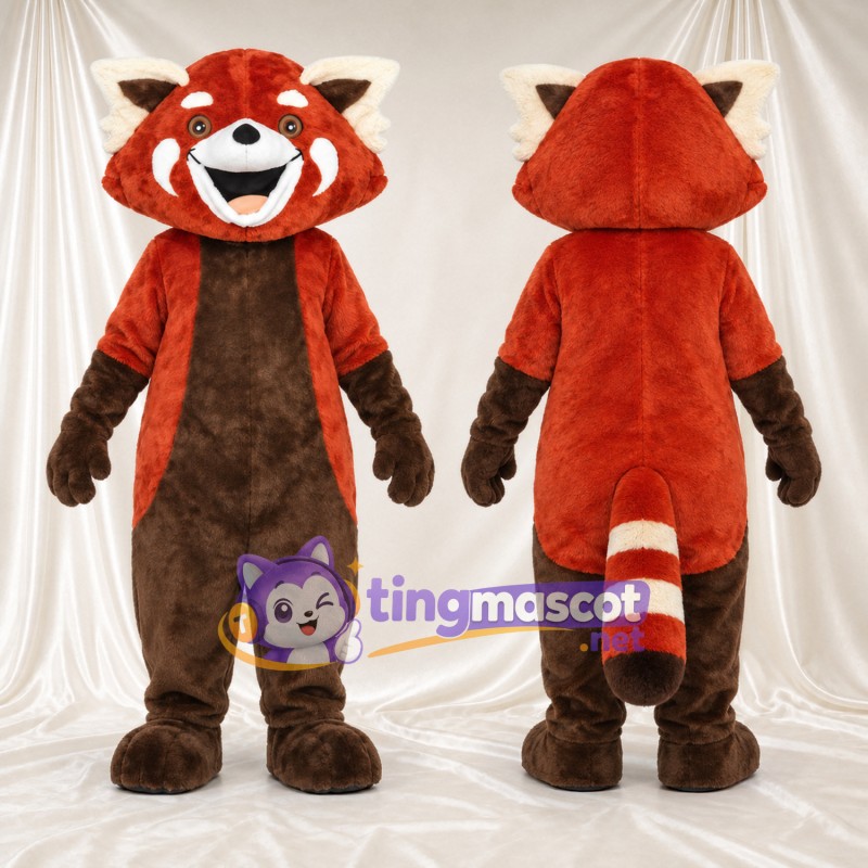Costume de mascotte Panda roux – rouge / marron – Ventre (marron); Queue rayée (blanc)