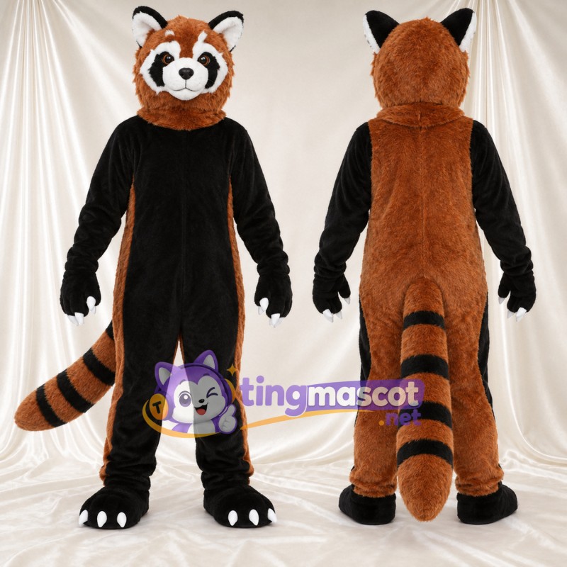 Maskottchenkostüm Roter Panda – braun – Bauch (schwarz); Krallen (weiß)