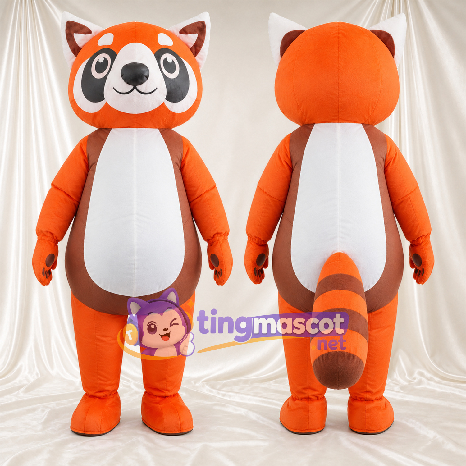 Maskottchenkostüm Roter Panda – orange / braun – Bauch (weiß); Gestreifter Schwanz (weiß) Maskottchenkostüm Roter Panda – orange / braun – Bauch (weiß); Gestreifter Schwanz (weiß)