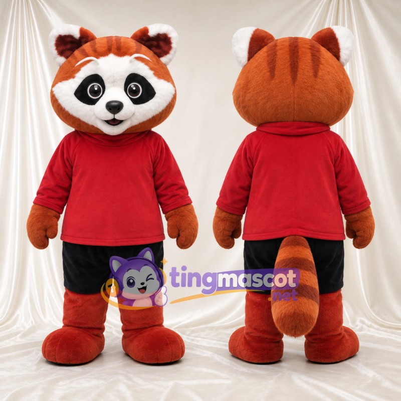 Costume de mascotte Panda roux – marron – Chemise (rouge); Short (noir)