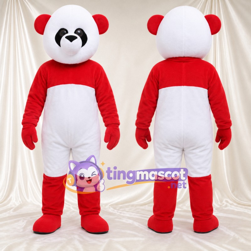 Costume de mascotte Panda – rouge / blanc – Ventre (blanc); Tête (blanc)