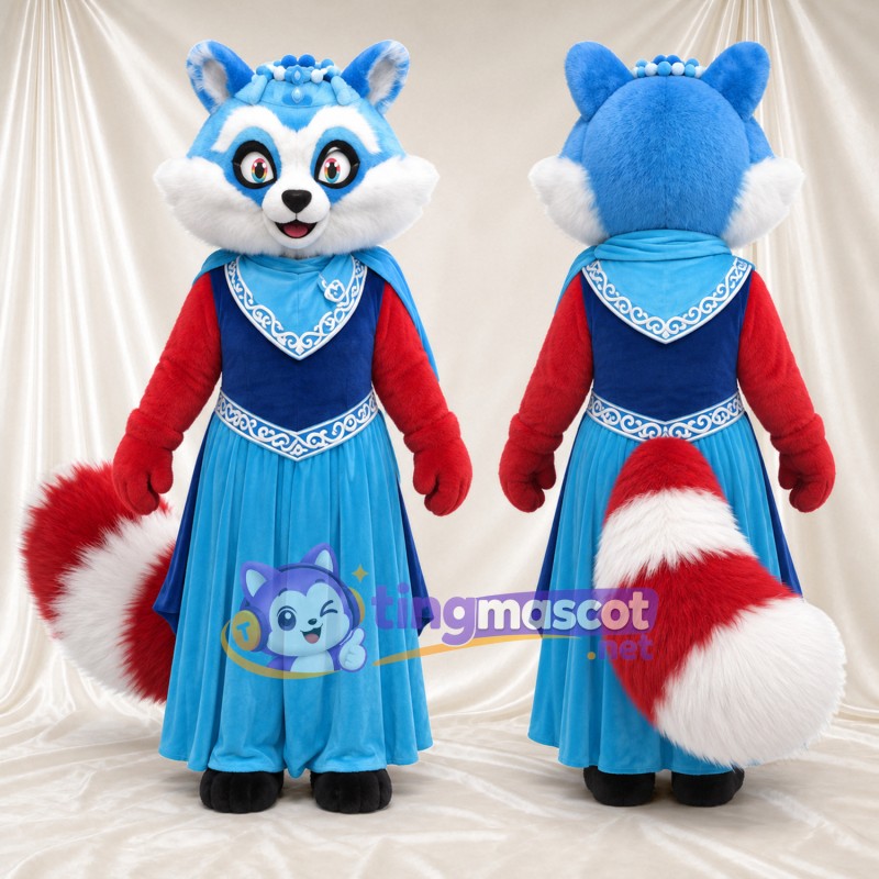 Blue, Red and White Red Panda Mascot Costume - Blue Dress