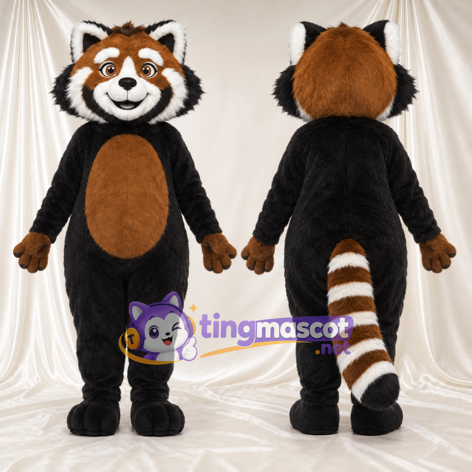 Maskottchenkostüm Roter Panda – braun – Bauch (hellbraun); Gestreifter Schwanz (weiß) Maskottchenkostüm Roter Panda – braun – Bauch (hellbraun); Gestreifter Schwanz (weiß)