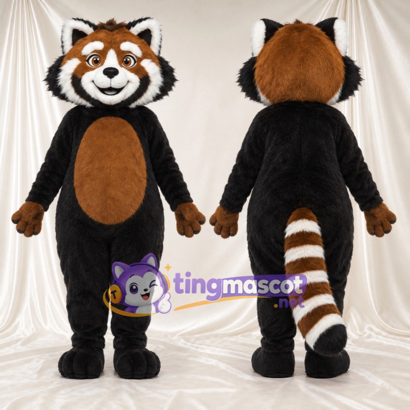 Maskottchenkostüm Roter Panda – braun – Bauch (hellbraun); Gestreifter Schwanz (weiß)