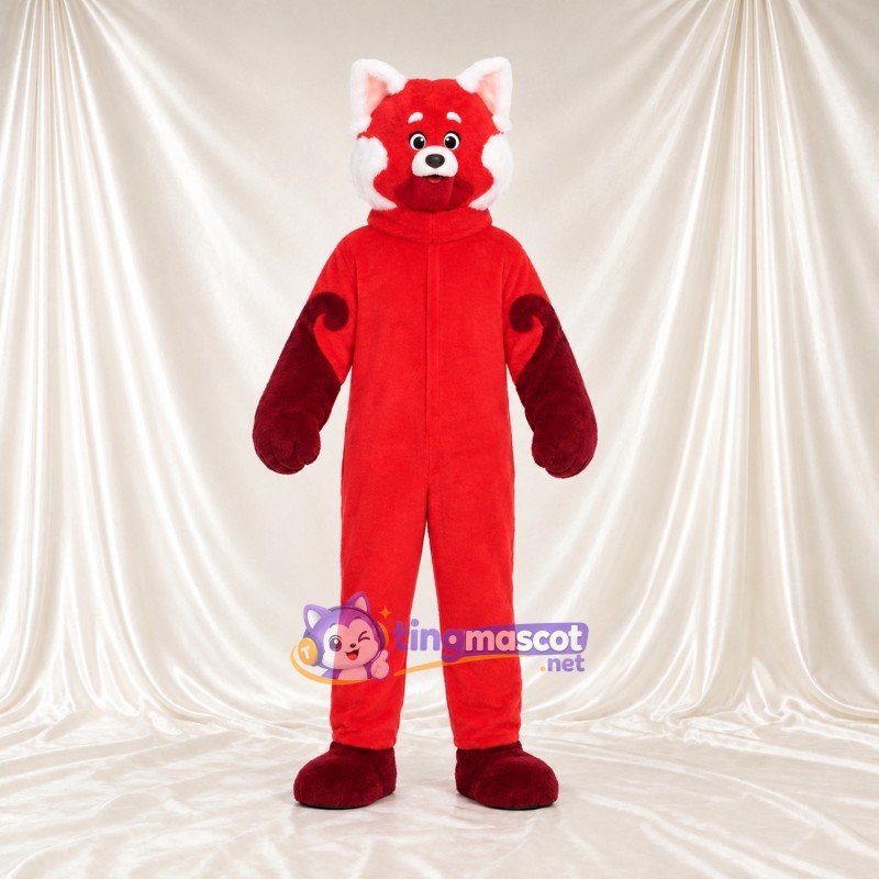 Costume de mascotte Panda roux – rouge – Gants (rouge); Pieds (rouge) Costume de mascotte Panda roux – rouge – Gants (rouge); Pieds (rouge)