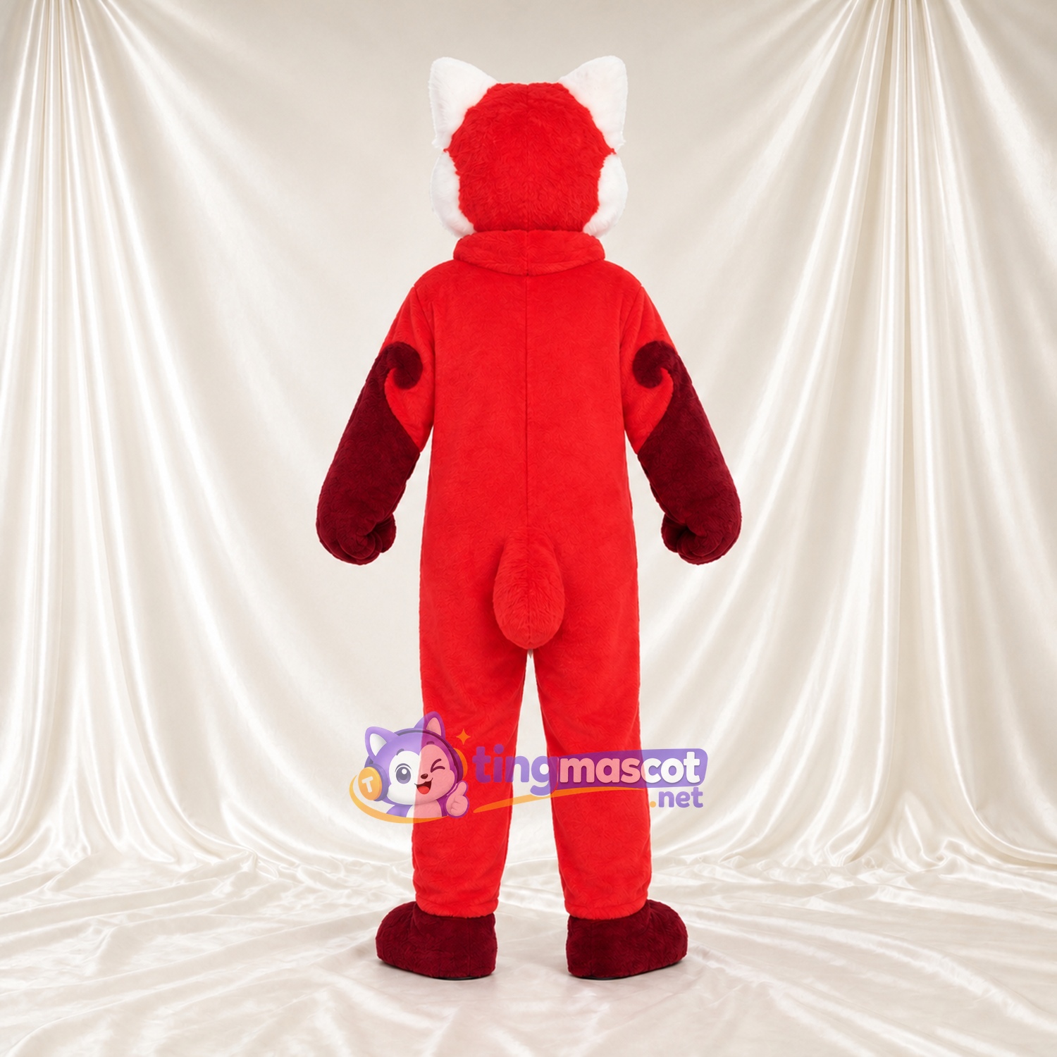 Costume de mascotte Panda roux – rouge – Gants (rouge); Pieds (rouge) Costume de mascotte Panda roux – rouge – Gants (rouge); Pieds (rouge)