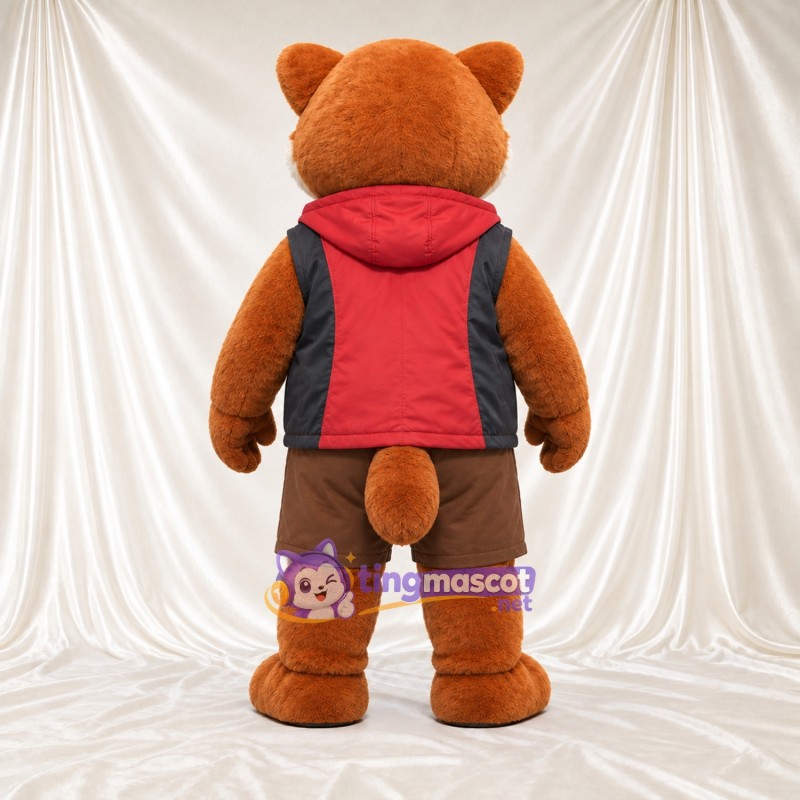 Brown and White Red Panda Mascot Costume - Red Vest, Brown Shorts and Sunglasses Brown and White Red Panda Mascot Costume - Red Vest, Brown Shorts and Sunglasses