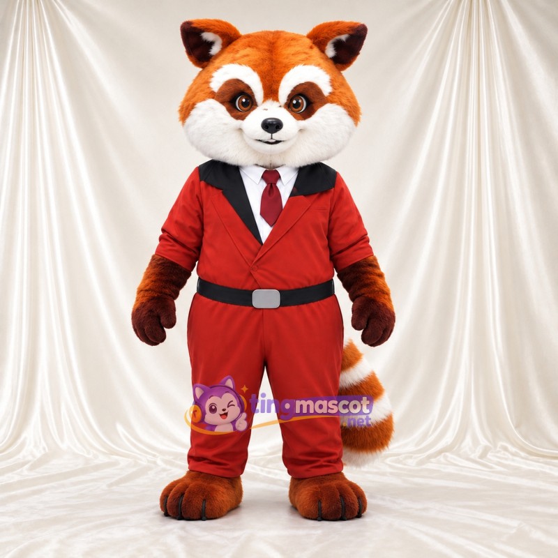 Maskottchenkostüm Roter Panda – orange / braun – Anzug (rot); Krawatte Maskottchenkostüm Roter Panda – orange / braun – Anzug (rot); Krawatte