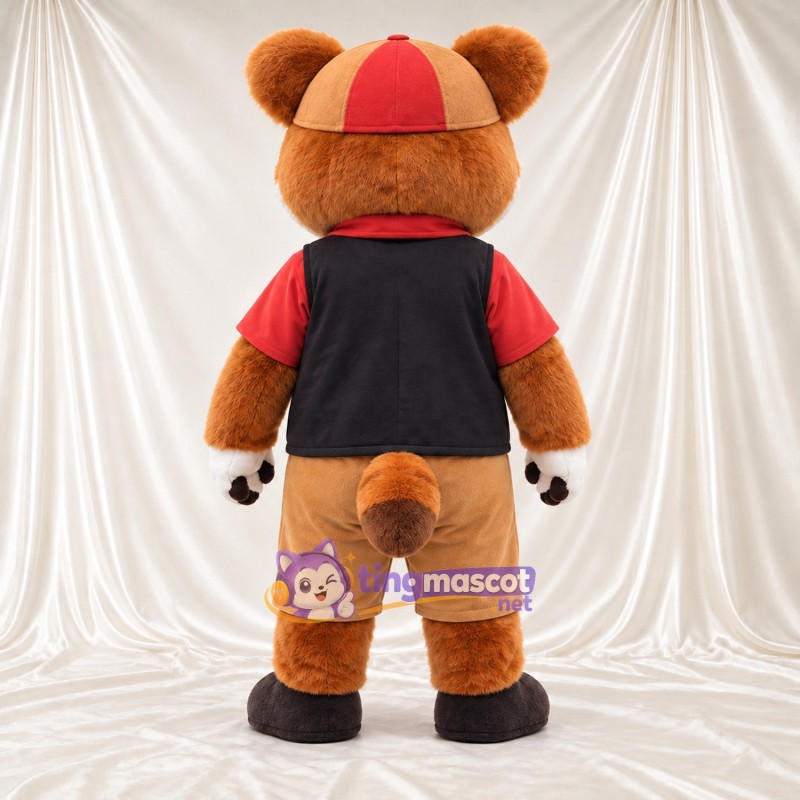 Costume de mascotte Panda roux – marron – Casquette (rouge); Gilet (noir)